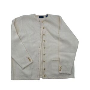 Karen Scott II Womens Cream Pure Wool Gold Button Cardigan Sweater 1X Australia
